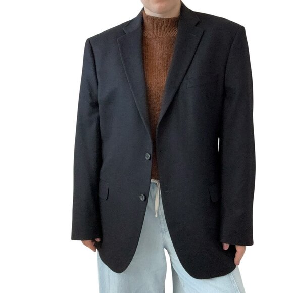 Jos A Bank Signature Mens Black 100% Cashmere Blazer Sport Coat 44L - Picture 1 of 8